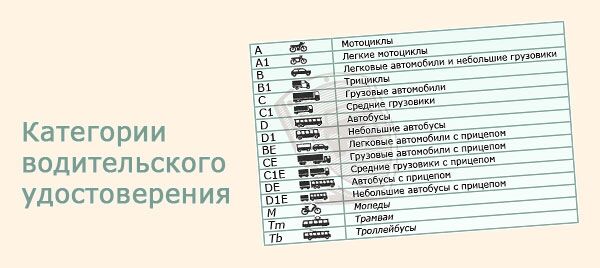 Таблица категорий в правах