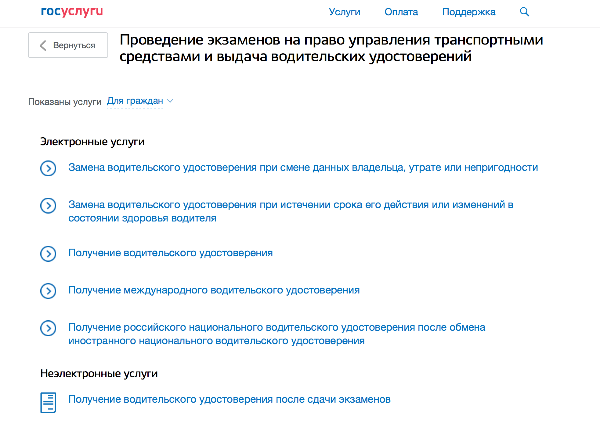 Виды госуслуг