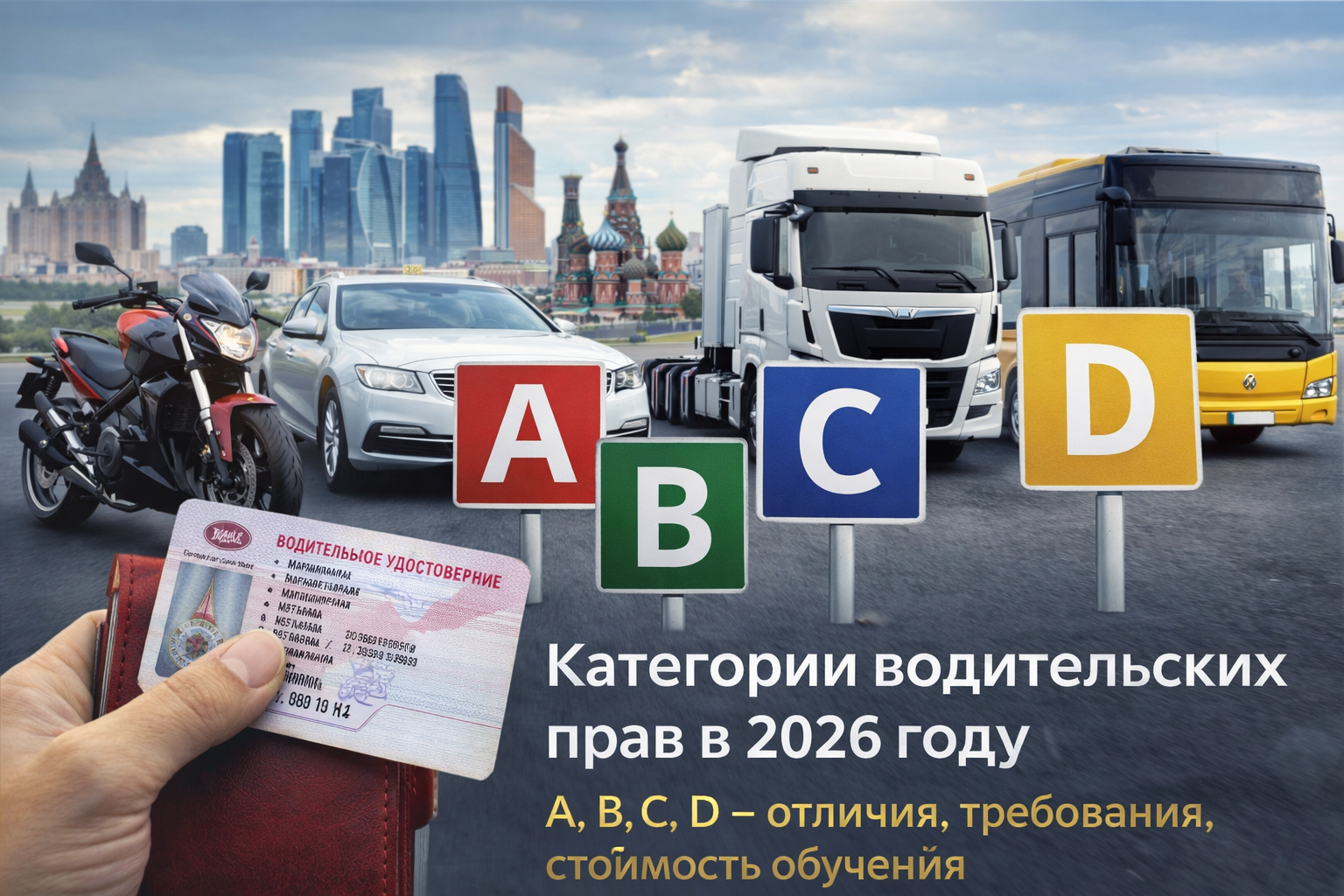 Категории водительских прав в 2026 году: A, B, C, D